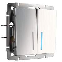 Werkel Выключатель двухклавишный с подсветкой (глянцевый никель) / W1120102