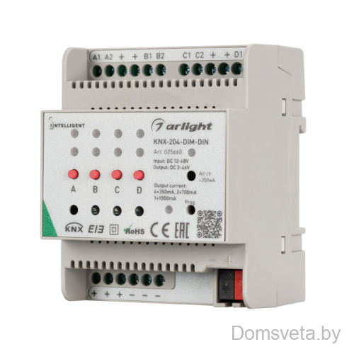 INTELLIGENT ARLIGHT Диммер KNX-204-DIM-DIN (12-48V, 8x0.35/4x0.7/2x1A) Arlight 025660 - цена и фото