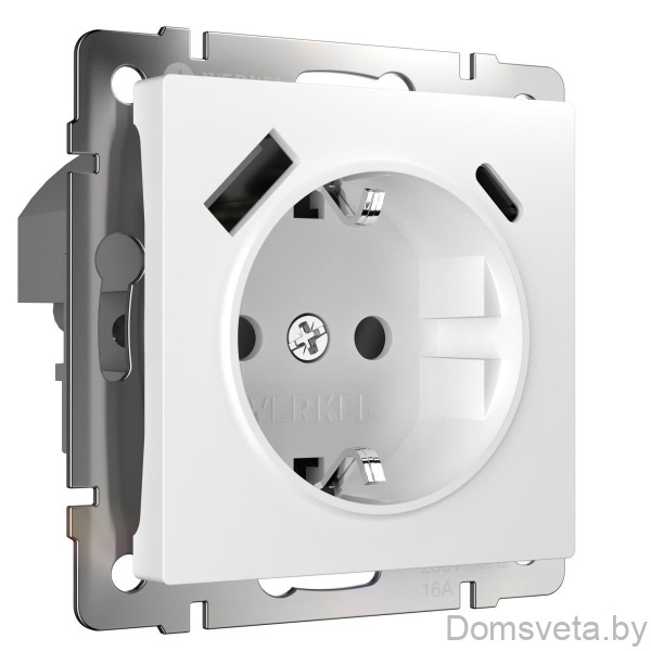 Werkel Розетка с заземлением, шторками и USB тип A+C (белый) / W1171701