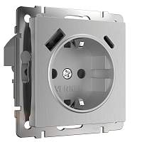 Werkel Розетка с заземлением, шторками и USB тип A+C (серебряный рифленый) / W1171709