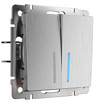 Werkel Выключатель двухклавишный с подсветкой (cеребряный рифленый) / W1120109