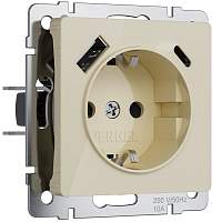 Werkel Розетка с заземлением, шторками и USB тип A+C (айвори акрил) / W1171743